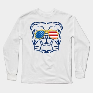 English Bulldog American Sunglasses T shirt 4th of July Gift Long Sleeve T-Shirt